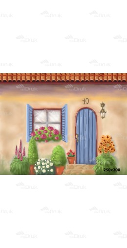 Tło fotograficzne N_23, wiosna, kwiaty, drzwi, okno